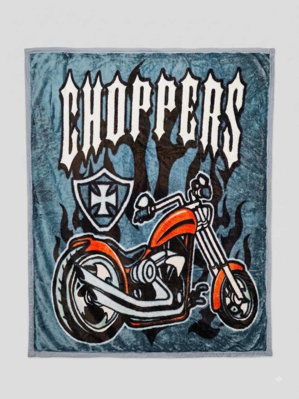 Vintage Choppers Motorcycle Plush Fleece Throw Blanket Biker Flame Shield